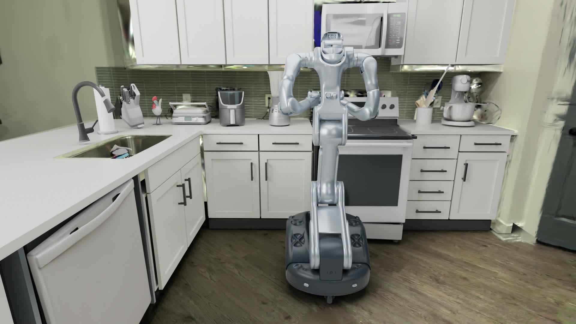 The reconstructed CollectData kitchen with a Dexmate robot